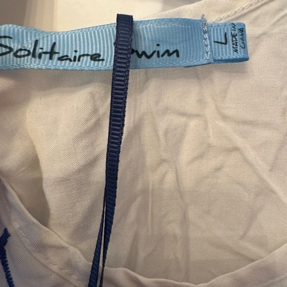 Solitaire Swim Tunic Top Womens White Blue Embroidered Beach Cover Sz L - Picture 4 of 9